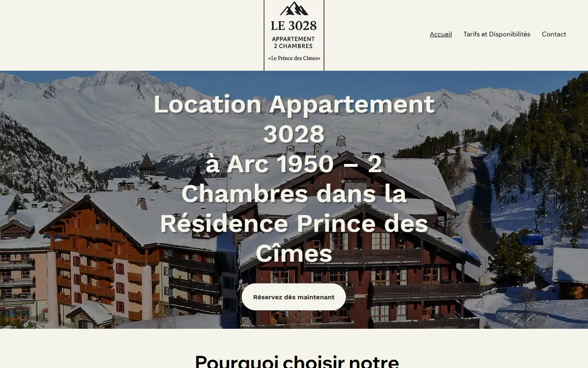 Page d'accueil d'arc1950-location.fr, appartement en location à Arc 1950, Savoie