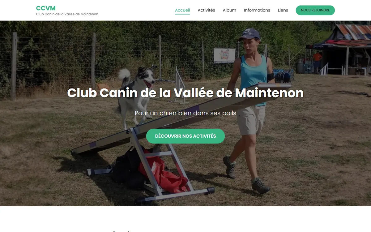 Page d'accueil de clubcaninccvm.fr, club d'éducation canine en Eure-et-Loir